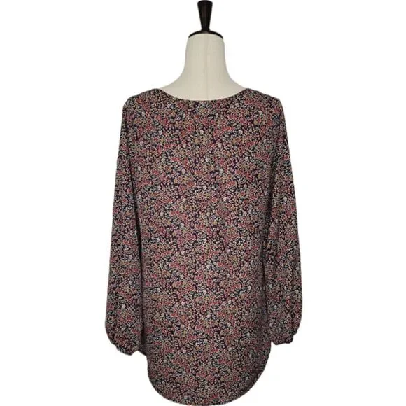 Living Doll Floral Patterned Scoop Neck Tie Long Sleeve Boho Tunic Top Size L - Picture 3 of 6